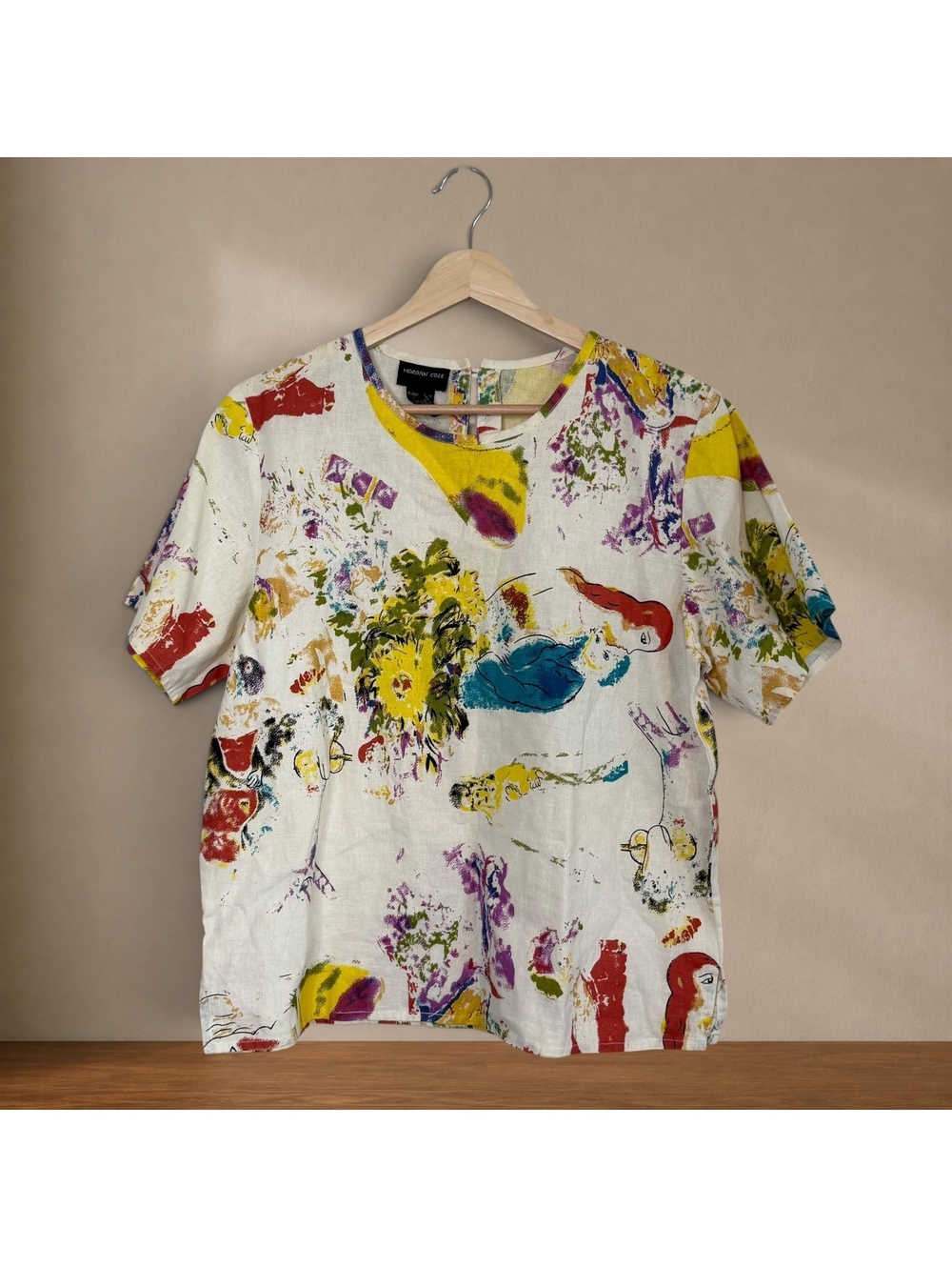 Vintage Morgan Cole Abstract Face Print Linen Blouse Wearable Art Top